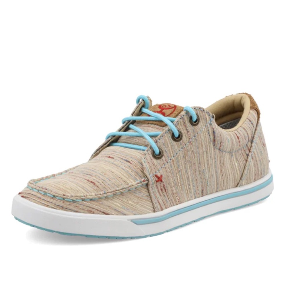 Twisted X Beige Multicolor Canvas Sneakers with Light Blue Accents